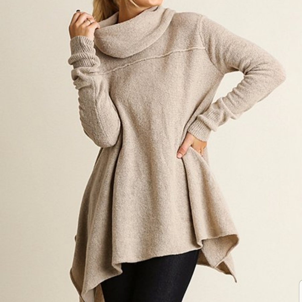 Umgee Hankerchief Cowl Neck Sweater